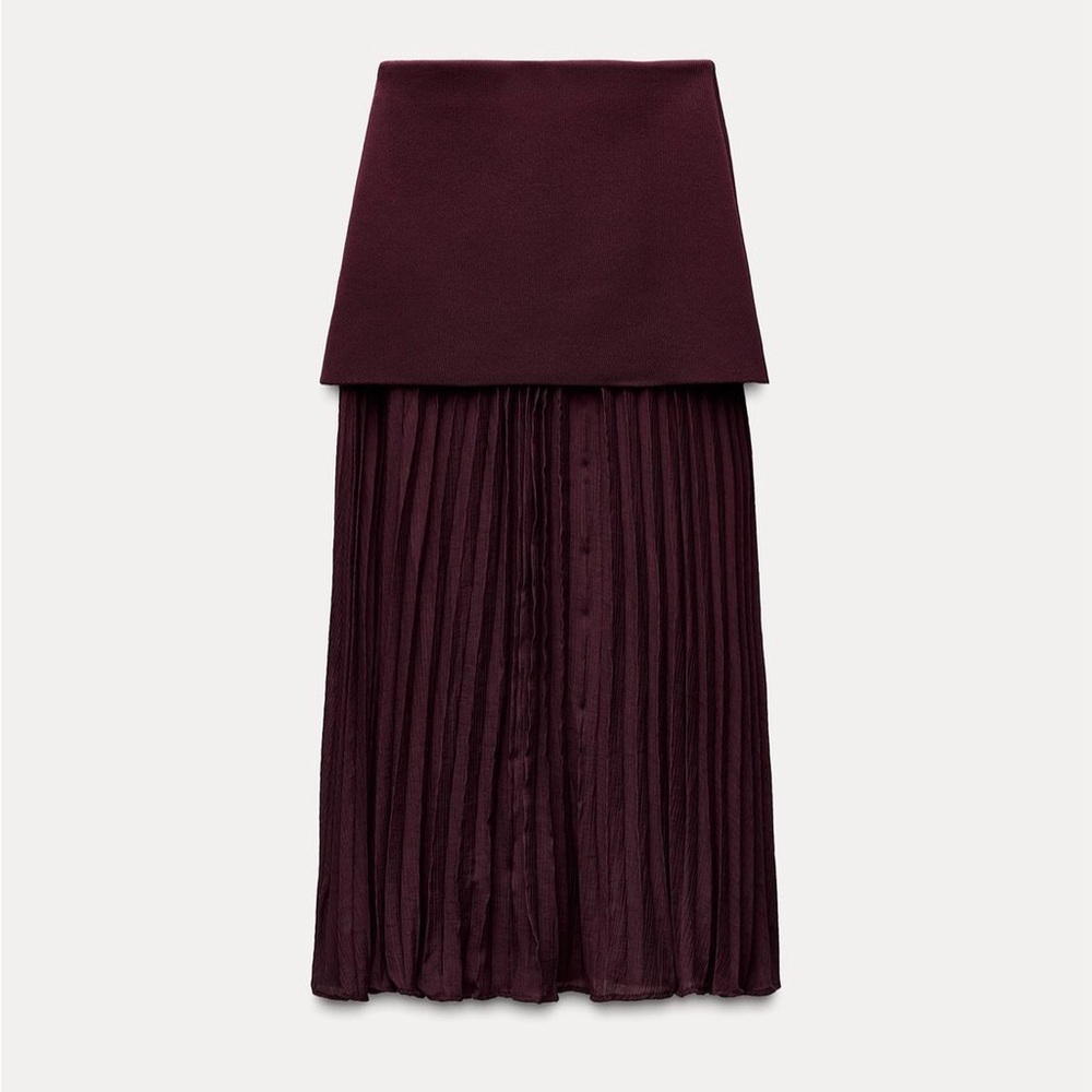 Elegant Burgundy Pleated Skirt zara - Picture 4 of 5